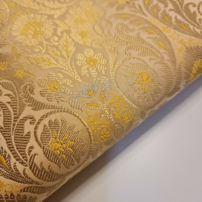 Gelbgold Brokat Stoff Blumen Kleid Handarbeit Quilten Material 44'' Meter