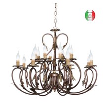 Lampadario a sospensione ferro battuto 16 luci stile liberty  Hilary Made in Ita