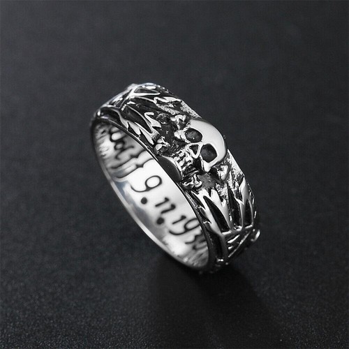 2023 New Skull Ring Fashion Silver Stainless Steel Hand Make World War Ii Men - Picture 9 of 19