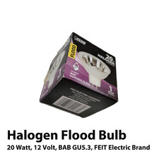 20 Watt 12 Volt Halogen Flood Bulb, BAB GU5.3, BAB/CG, FEIT Electric Brand