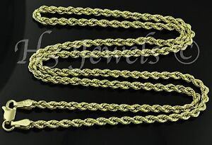 14k solid yellow gold hollow rope chain necklace italian 3 ...