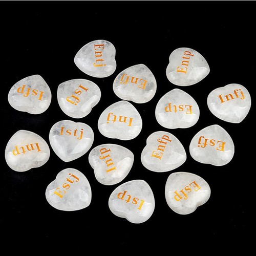 Etched MBTI 16 Clear Quartz 30mm Heart Shape Hand Carved Back to School Gift - Picture 5 of 22