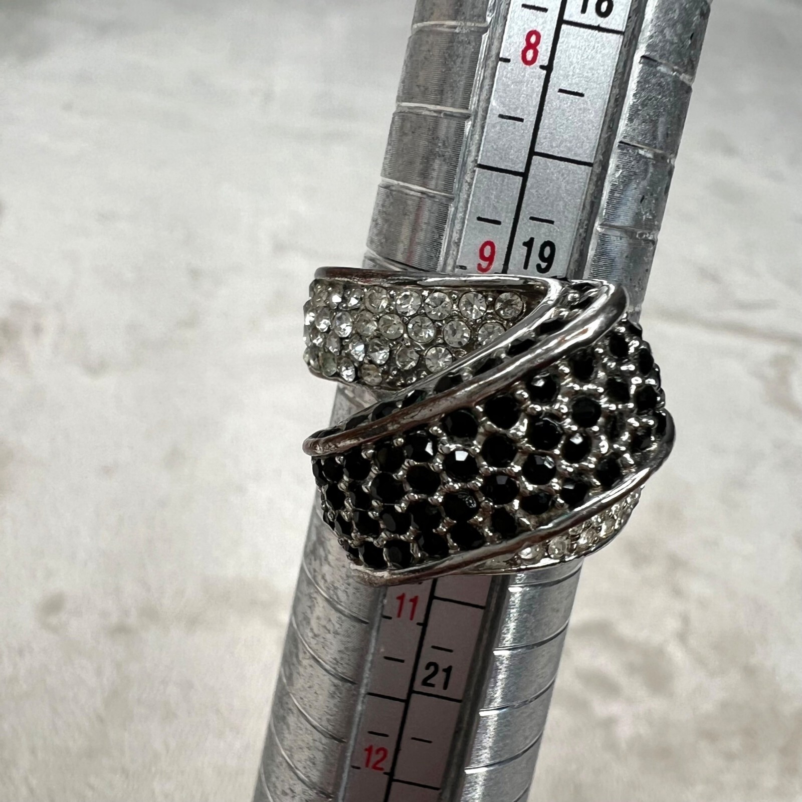 Silver Tone Rhinestone Statement Ring Black Clear… - image 7