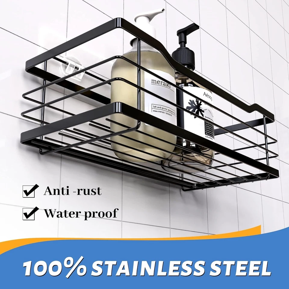 Rustproof Shower Shelf Rack Adhesive Shower Shelves & 4 Hooks Organizer 2 Pcs - Image 4 of 4