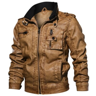 stand collar leather jacket