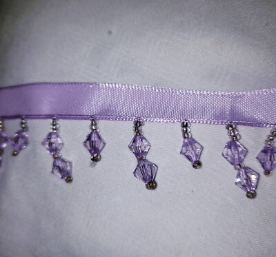 Wright Ribbon 21 Feet Purple Wrights Ribbon with Bead Fringe 1-1/8