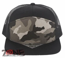 7 PANEL FLAT BILL SNAPBACK TRUCKER BASEBALL CAP HAT BLACK CITY CAMO