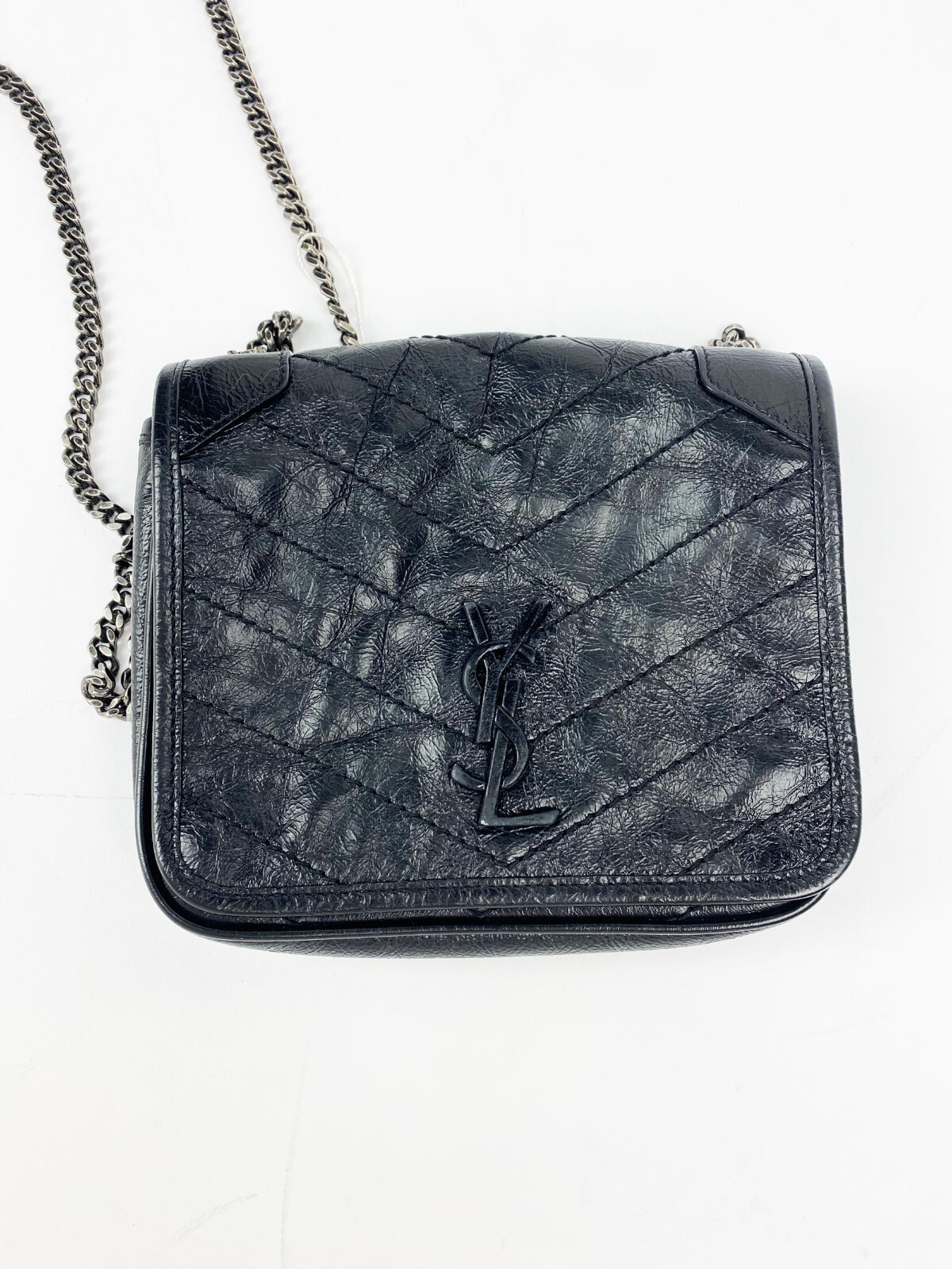 Borsa portafoglio Saint Laurent YSL pelle matelasse stropicciata monagramma catena Niki