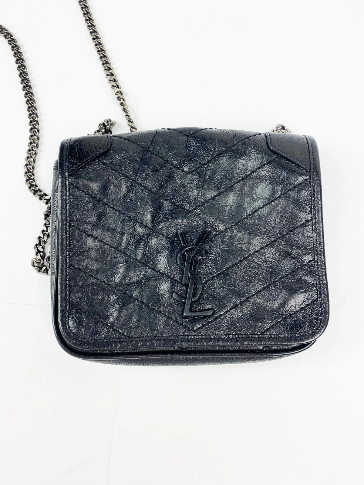Saint Laurent — Saint Laurent YSL Crinkled Matelasse Leather Monagram Niki Chain Wallet Bag