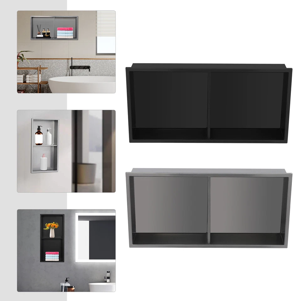 2 Colores Acero Inoxidable Montado en Pared Ducha Nicho Baño Ducha Estante 12"x24" Foto 3 de 4