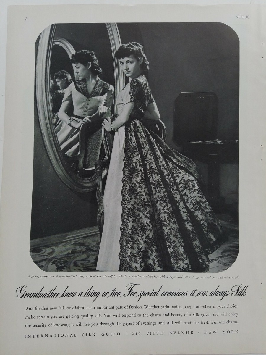 1939 International Silk Guild women's evening gown reminiscent of Grandmother ad 1939 International Silk Guild women's evening gown reminiscent of Grandmother ad