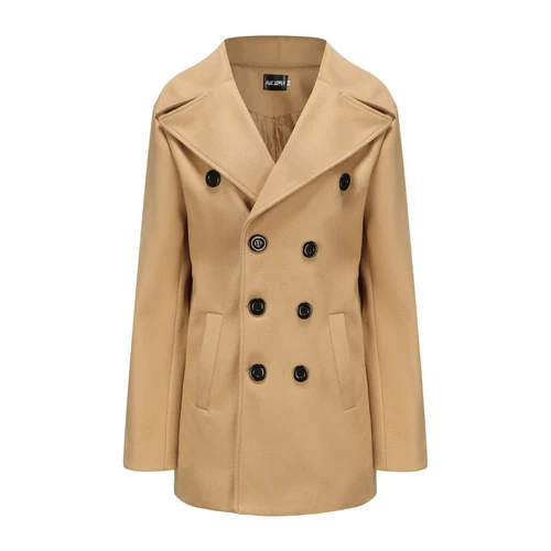 Mens Black Pea Coat 100% Wool Blend Double Breasted button Jacket Trench Coat - Picture 1 of 15