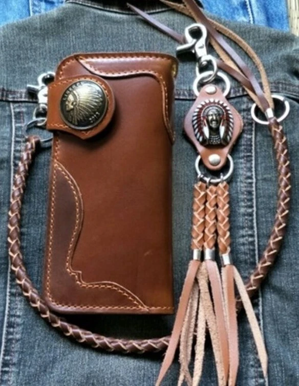 Mens biker wallet with chain hot sale