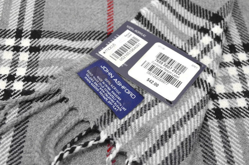 Bufanda a Cuadros Gris John Ashford Acrílico Gris Blanco Rojo Flecos Foto 2 de 3