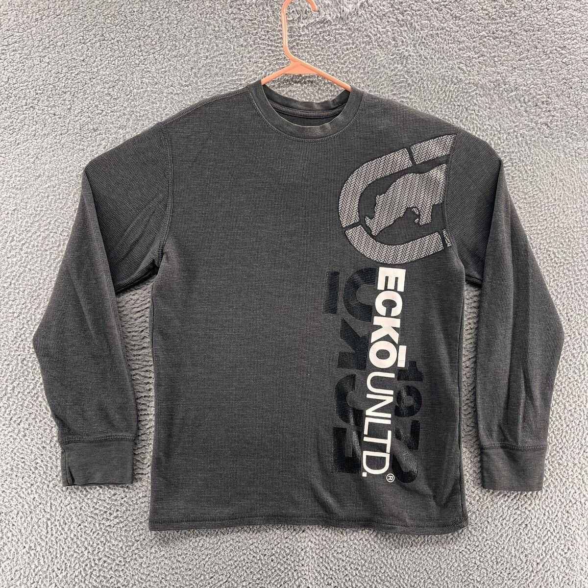 Ecko Unltd T Shirt Men Large Gray Thermal Big Spellout Logo Ecko Unltd T Shirt Men Large Gray Thermal Big Spellout Logo