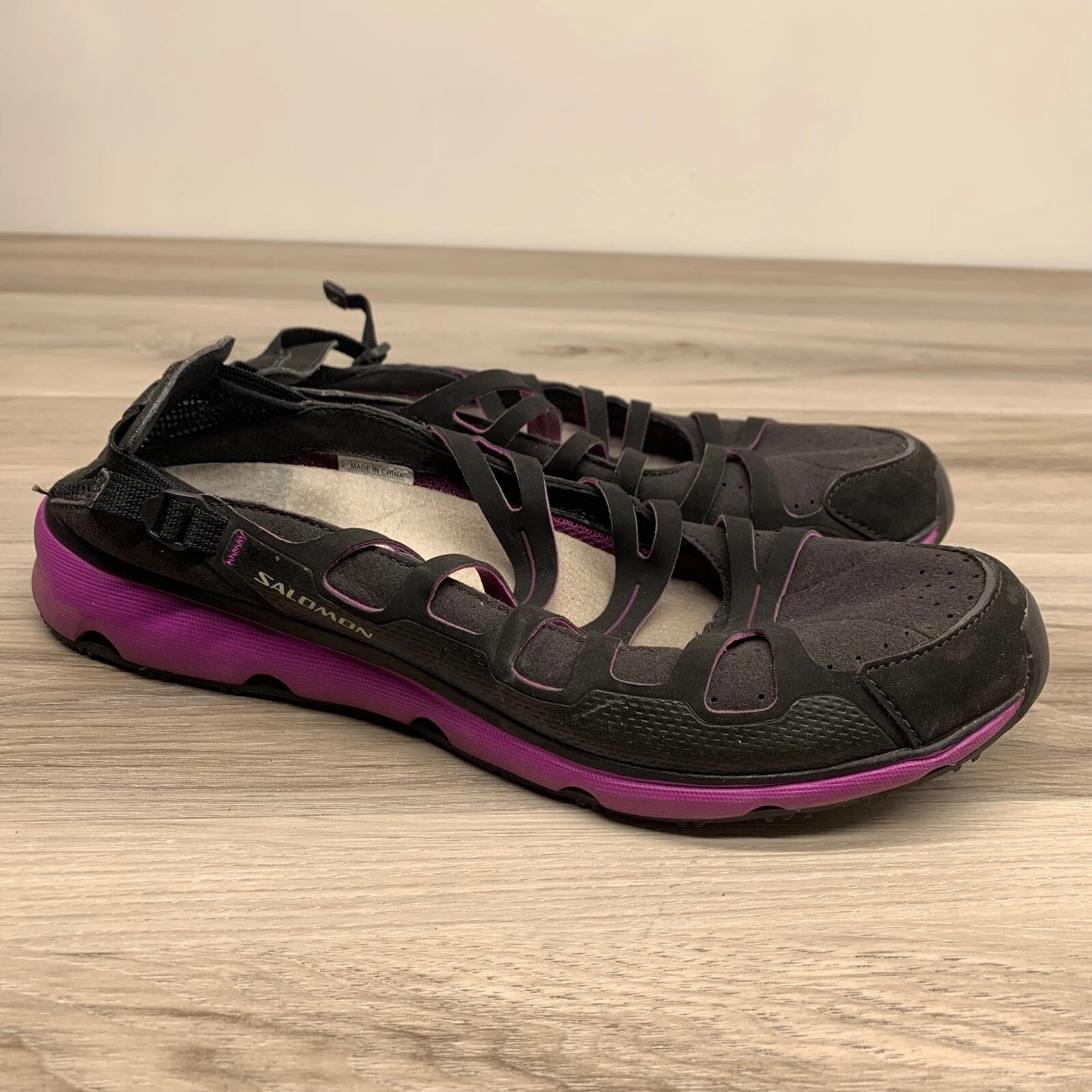 Sandali SALOMON ""S Fly Slip"" donna 10 viola neri tacco pieghevole mulo slip on