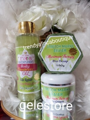3pcs.. EVOB XX exclusive Body Treatment Oil, Stretch Marks Eraser Cream & Soap 