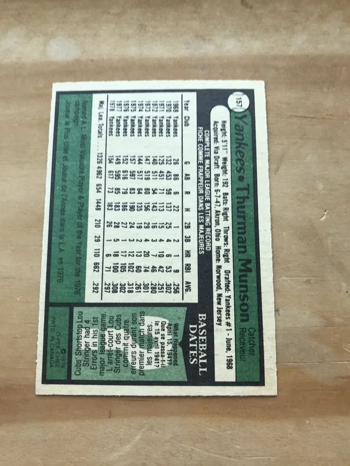 1979 O-PEE-CHEE #157 THURMAN MUNSON NY YANKEES—PACK FRESH💥*** (tgcs) - Image 2 of 2