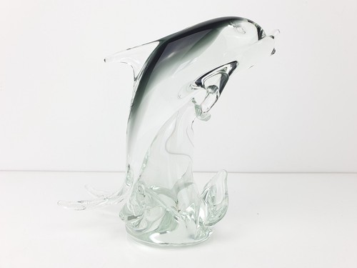 Murano Klarglas Rauchgrau Delfin auf Glas Ständer Figur 19 cm H - Bild 2 von 12