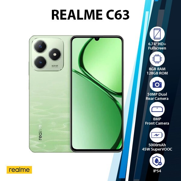 Realme C63 Android Cell Phone (8GB+128GB/Green/Global Ver./Dual