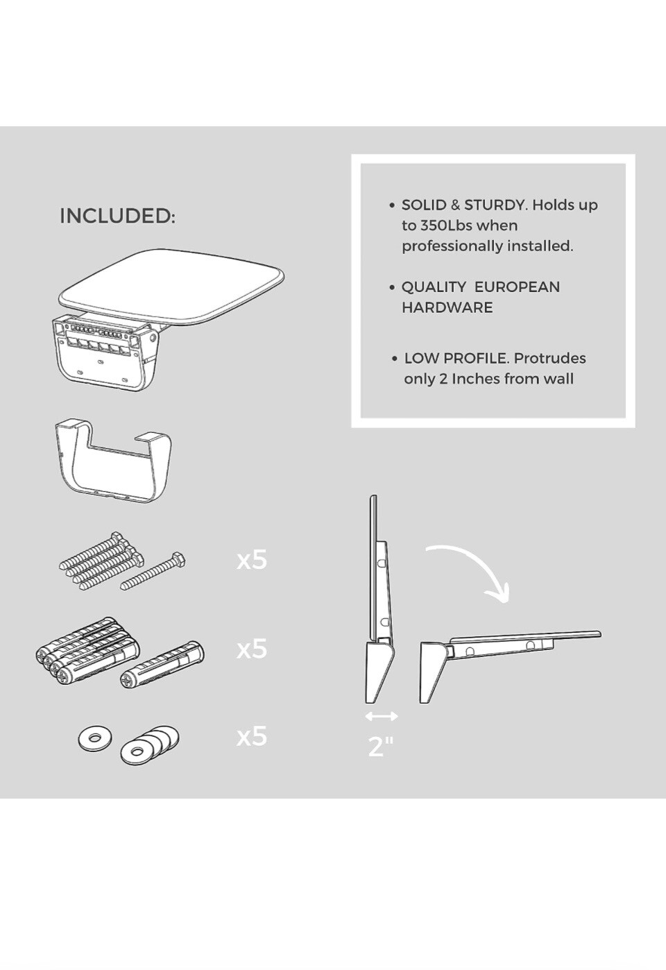 AUTUMN LANE Wall Mounted Folding Shower Seat Holds up to 350lbs