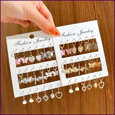 9 Pcs Cute Butterfly Heart Drop Earrings Set Fashion Gold Silver Color Girls