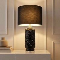 Beistellleuchte Tischlampe Nachttischleuchte Schwarz Schlafzimmer Textil Keramik