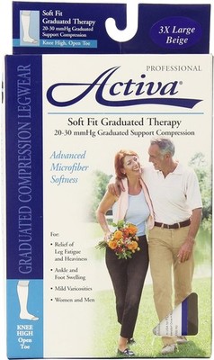 SALE Activa Soft Fit 20-30 mmHg Knee High w/Open Toe Stockings Beige, Large NWOP