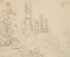 EHEMANN (19.Jhd), Ruine einer Höhenburg, um 1820, Bleistift Romantik Architektur