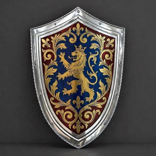 Escudo Heráldico Medieval Artesanal León Grabado Acero Caballero Armadura Decoración de Pared - Imagen 3 de 8