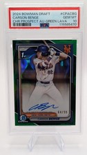 2024 Bowman Draft Chrome Carson Benge Green Lava Refractor Auto /99 PSA 10