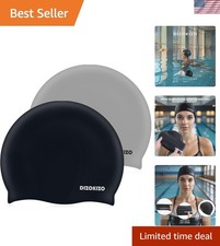 2pcs High Elasticity Silicone Swim Cap for Women and Men, Comfortable Non-Sli...