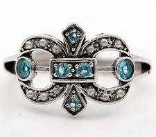 1CT Aquamarine 925 Sterling Silver Deco Ring Sz 6,7,8 US7