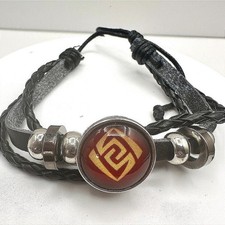 Vintage 90s Genshin Impact Geo Element Bracelet Set Braided Leather Unisex Boho