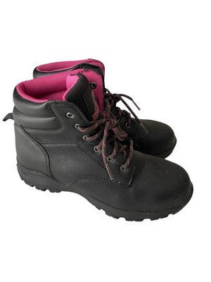 Brahma Bevel Women's Size 7.5 Work Boots Black Pink Lace Up Steel Toe 