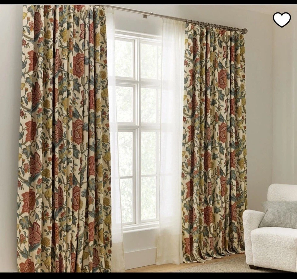 Pottery Barn Cynthia Palampore Floral, 4 Panels Drapes Lined, 50”x96"!  Gorgeous - Image 2 of 4