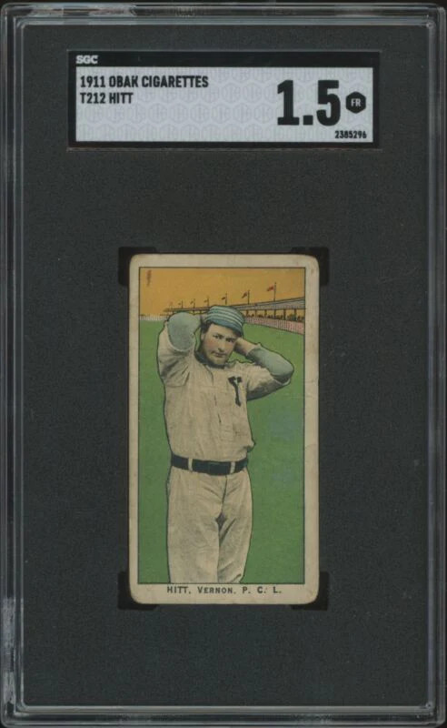 1909 T212 ROY HITT NNO FAIR OBAK SGC 1.5 BASEBALL VERNON TIGERS