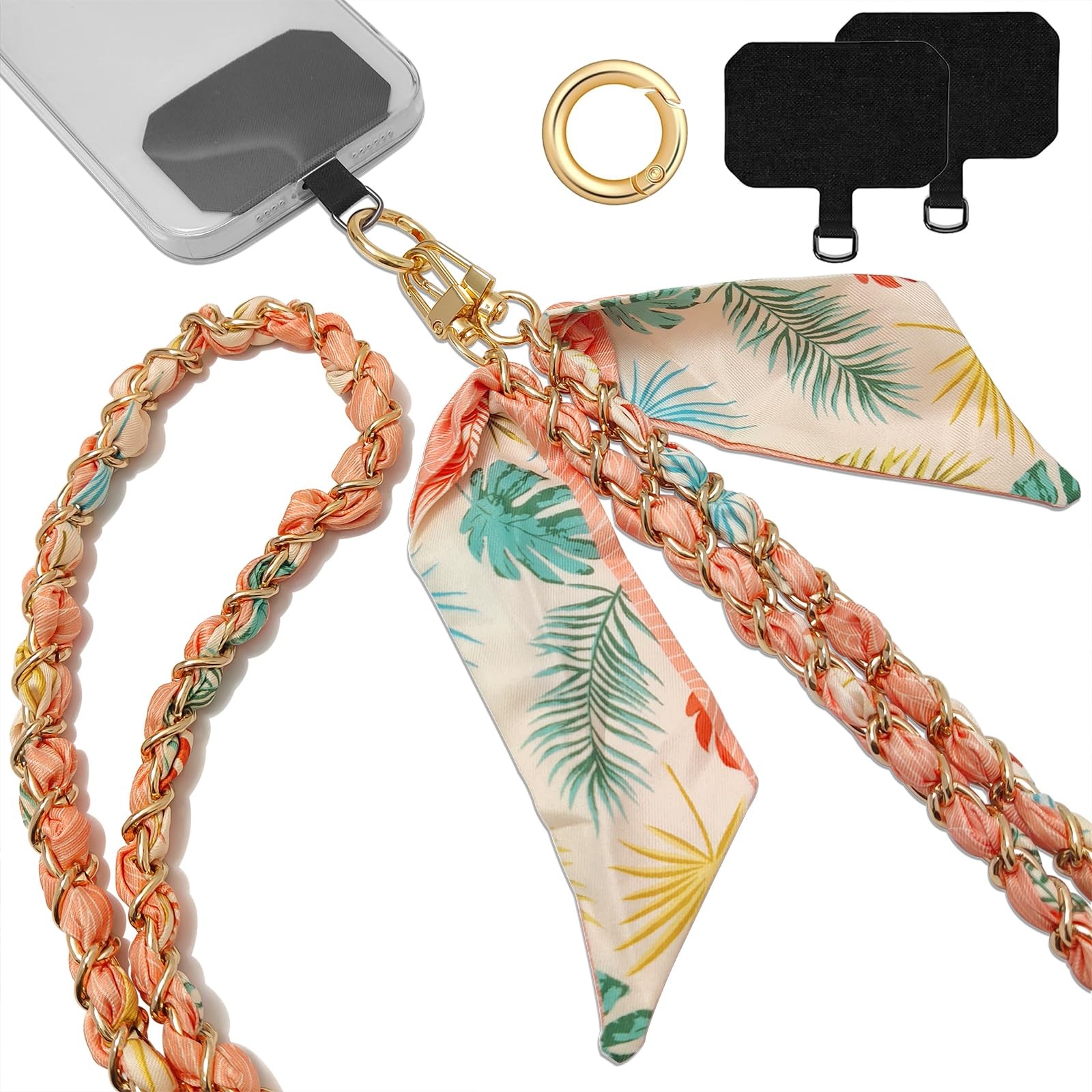 Phone Lanyard Stylish Metal Silk Scarf Charms, Crossbody Strap Purses Accessory