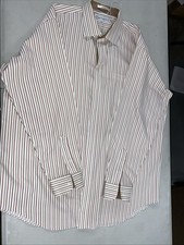 Paul Frederick Men's Dress Shirt Striped White/Brown/Red 18-37