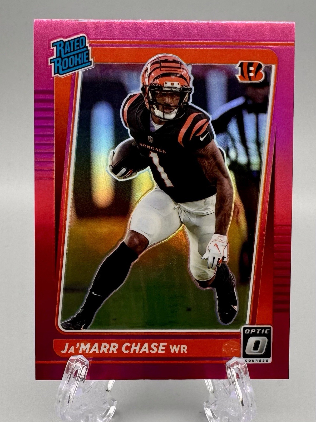2021 Panini Donruss Optic Rated Rookie Ja'Marr Chase #207 Pink Holo Prizm Benga…