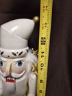 White & Gold Wooden Christmas Nutcracker Figure, Holly Pattern, 12 in — photo 3