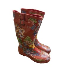 Anuschka Rain Boots Women’s 11 Tropical Floral Birds Red Garden Outdoor Work