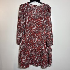 LOFT Dress Women’s Medium Red With Natalie Sparkle Long Sleeve