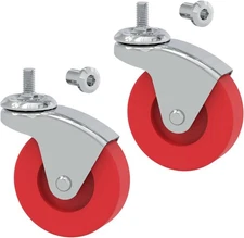 BIG RED 2 Pack 2.5" Swivel Caster Wheel for Creeper Chrome, Red Wheels 