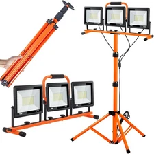 GENERIC 21000 LUMEN WORK LIGHTS STAND 3 ADJUSTABLE HEAD LED WORK LIGHT - ORANGE