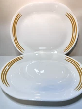 2 Corelle Joy Manago STROKES 12x10 SERVING PLATTERS Creamy Sand/Golden Tan Beige