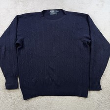 Polo Ralph Lauren Sweater Mens XL Navy 100 Cashmere Cable Knit Crewneck Soft