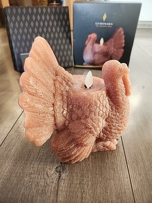Luminara Turkey Flameless Candle Flickering Wax Pottery Brown Thanksgiving Fall 