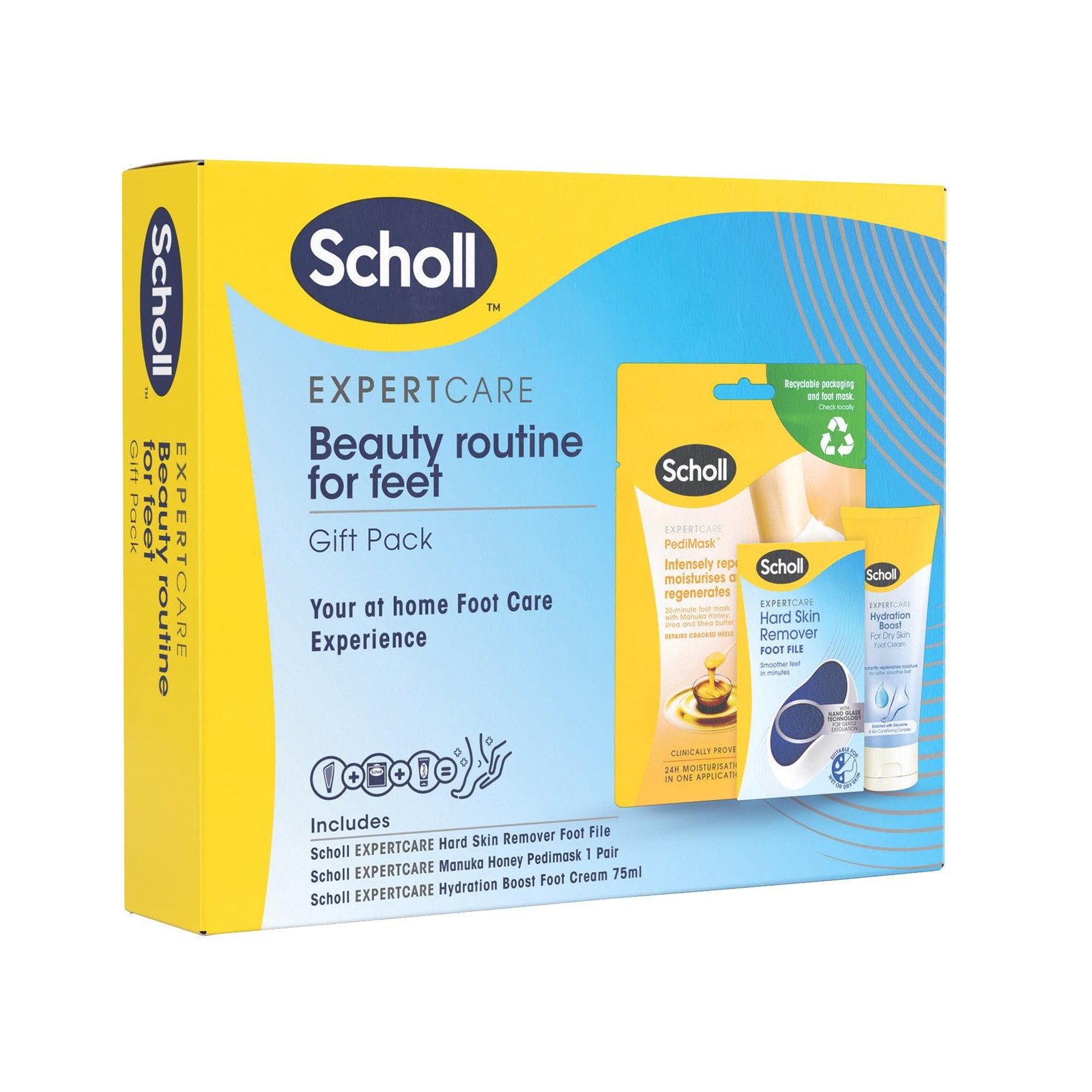 Scholl Beauty Routine Bundle - Manuka Honey Foot Mask Socks - ExpertCare Foot Fi