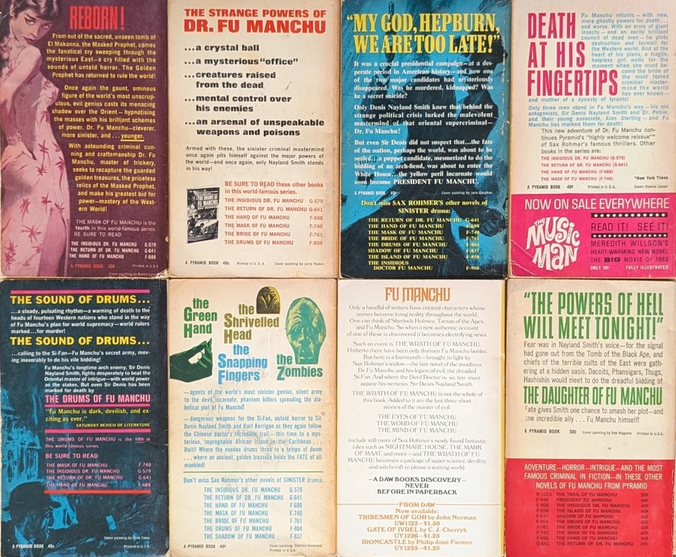 Bulk Lot of 8 different Sax Rohmer Fu Manchu Pyramid and DAW Vintage Paperbacks Foto 2 de 4